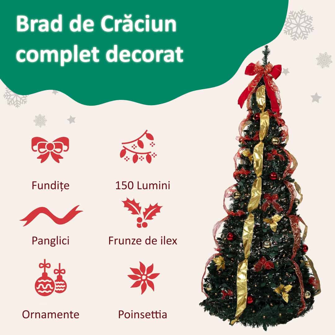 InstaTree™ Pom de Crăciun Pliant cu Ornamente (180cm x 65cm) - imagine 3
