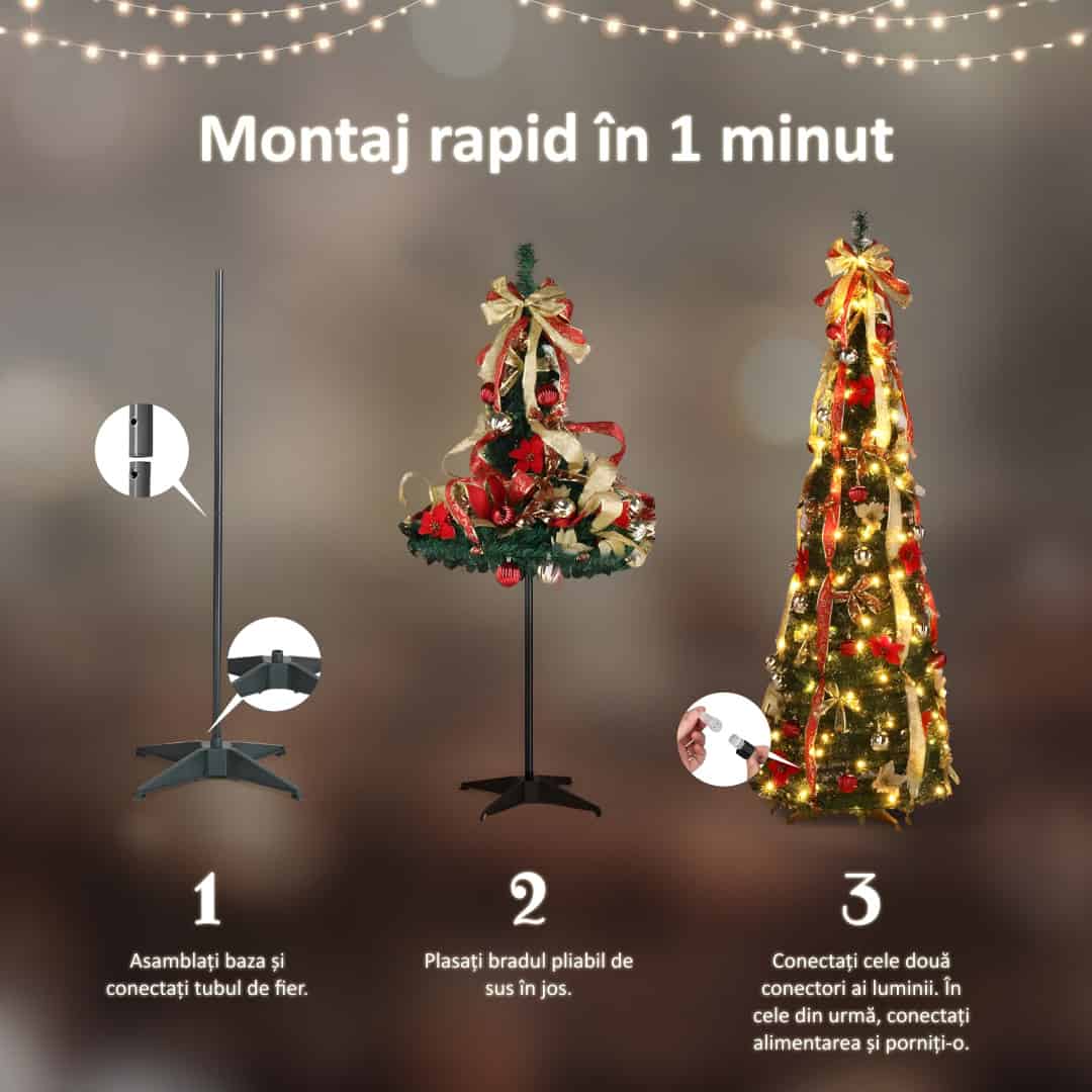 InstaTree™ Pom de Crăciun Pliant cu Ornamente (180cm x 65cm) - imagine 6