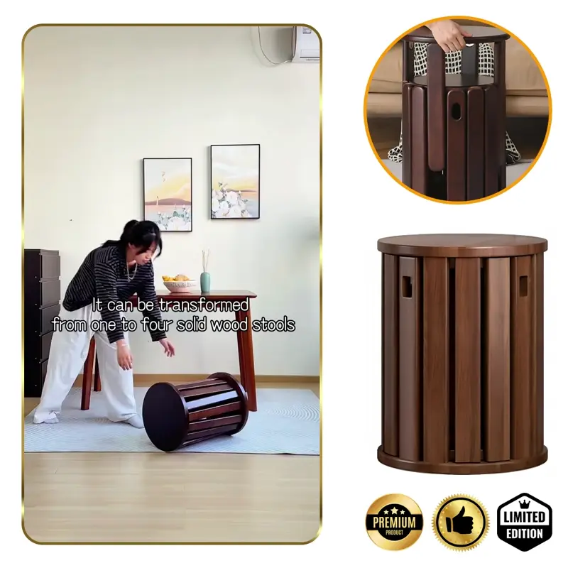 Quado™ - Măsuță multifuncțională 4-în-1 din lemn masiv cu taburete integrate