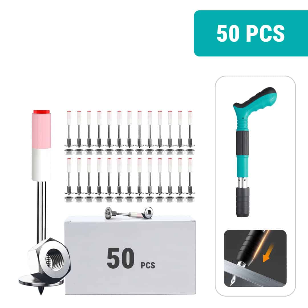 Cuie pentru RIVETSLAMMER™ – 50 buc. cuie din oțel filetate pentru beton, design rotund de 7,3 mm