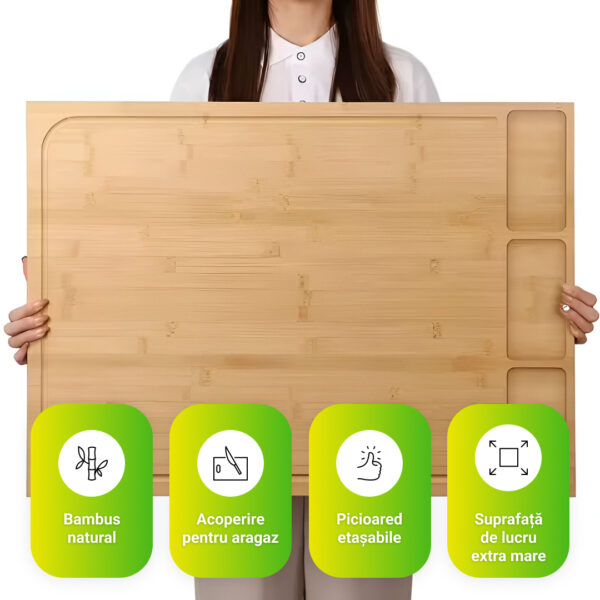 BambooCraft™ - Tocător din Bambus Extra Mare cu Picioare Detasabile - imagine 4
